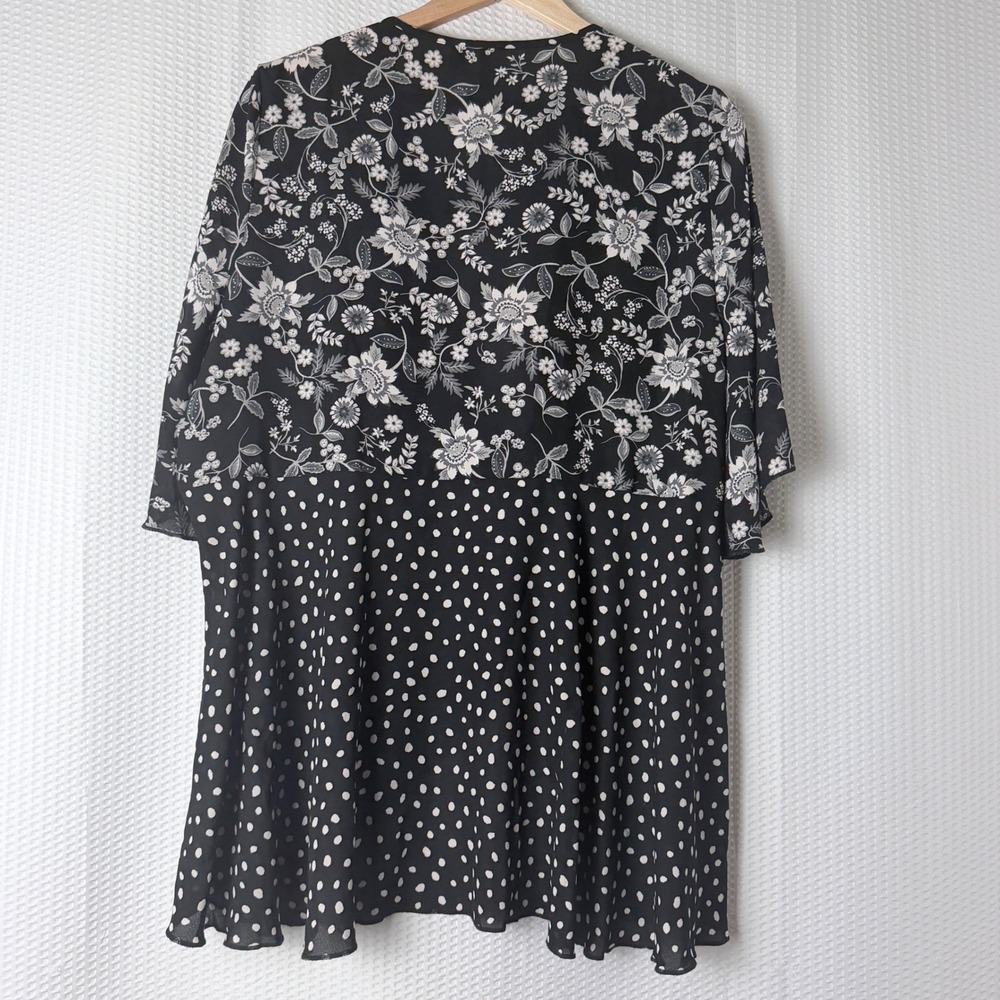 Cato Cardigan Women XL Black Floral Polka Dot Tie Kimono Top Layer Boho Pattern - Picture 2 of 8
